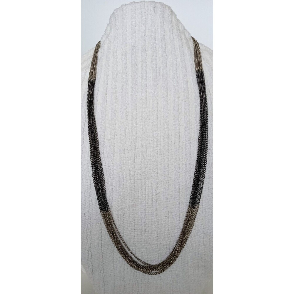 Premier Designs Manhattan Multi Strand Chain Necklace Silver & Black Tone 36 in